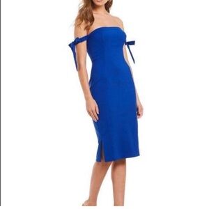 NWT GIANNI BINI Royal Blue Bow Off Shoulder Fitted Tie Dress Size 10